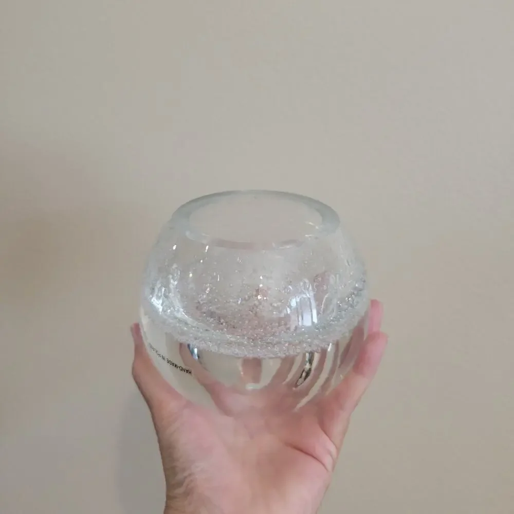 Vintage Hand-Blown Controlled Bubble Glass Rose Bowl Vase